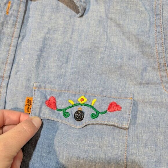 Vtg 70's Levi's Chambray Embroidered Western Button Down Shirt - Picture 5 of 12